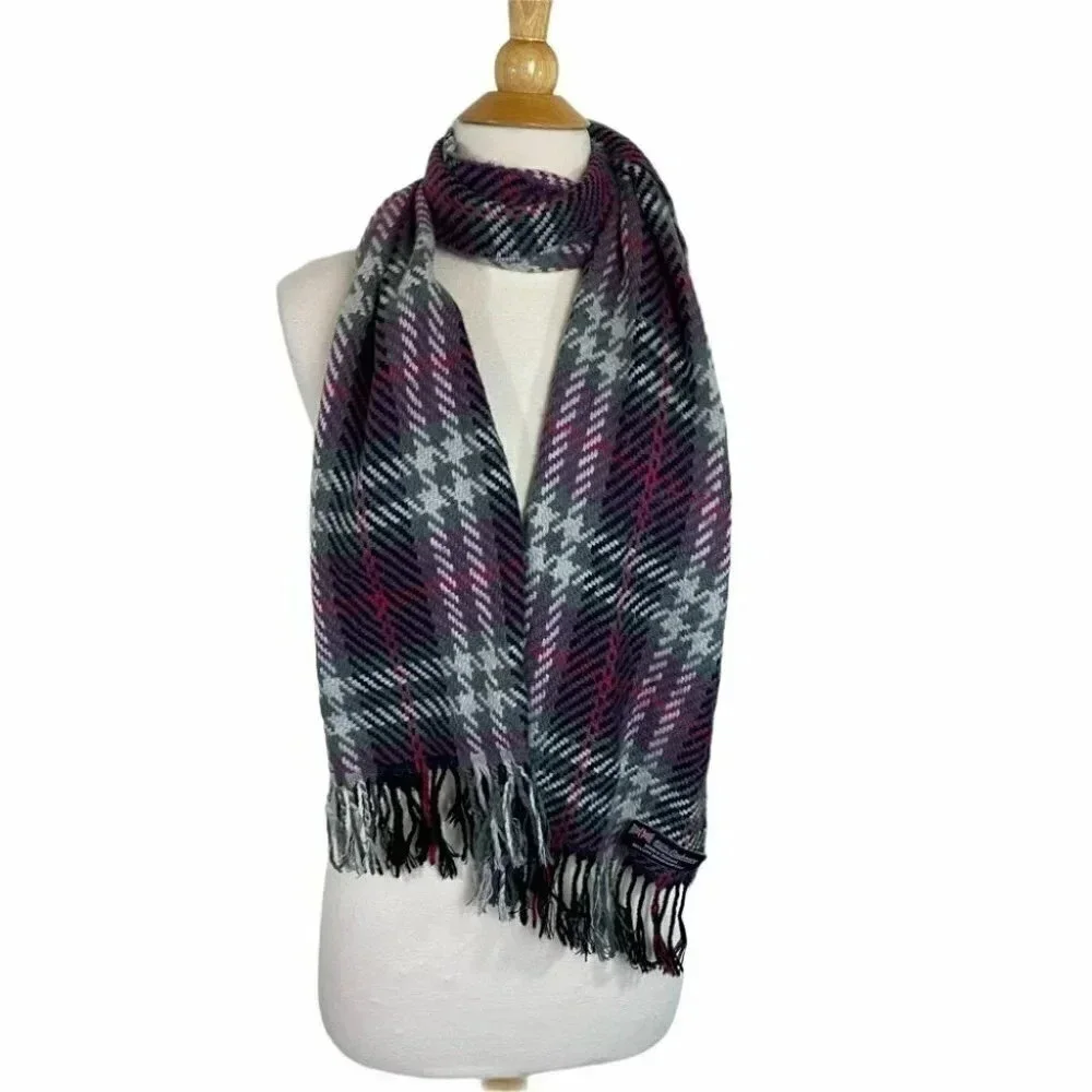 100% Cashmere Made in‎ England purple/black plaid scarf